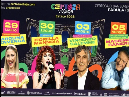 Certosa Village 2026: Carolina Benvenga, Fiorella Mannoia, Vincenzo Salemme e Massimo Ranieri protagonisti dell&rsquo;estate alla Certosa di Padula
